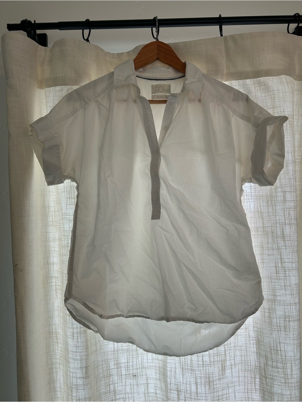 J Crew - White Short Sleeve Relaxed half button Popover Shirt